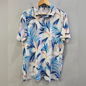 Bad Birdie Hawaiian Tropical Floral Golf Short Sleeve Polo Shirt Men's Medium